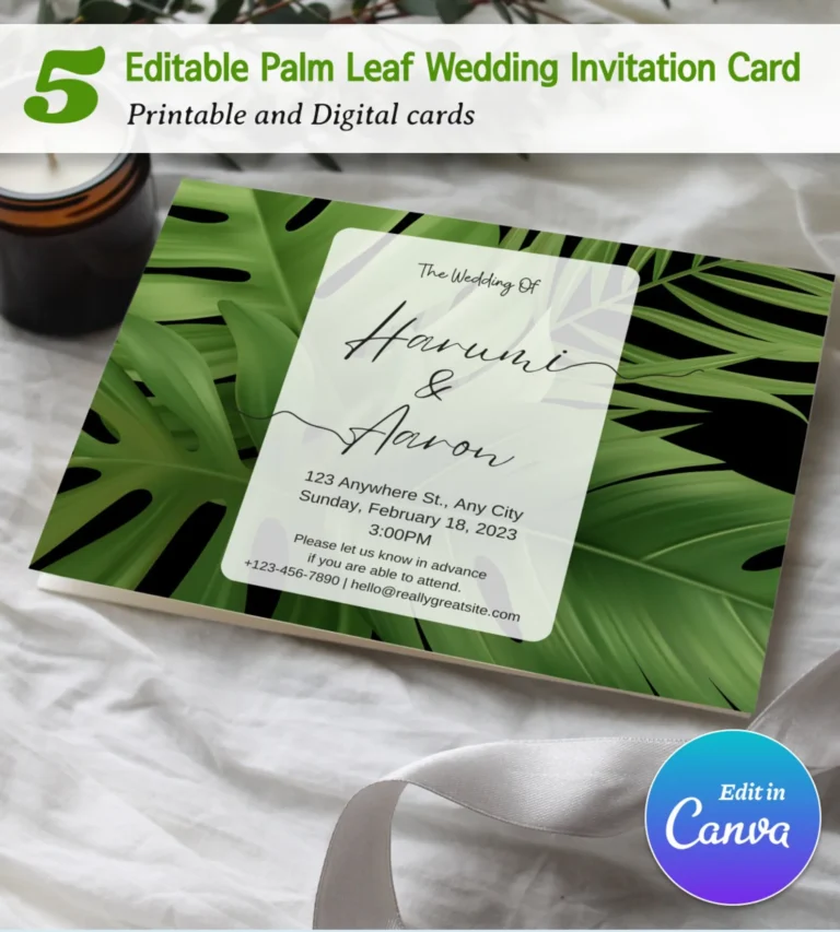 Modern Palm Leaf Wedding Invitation Template