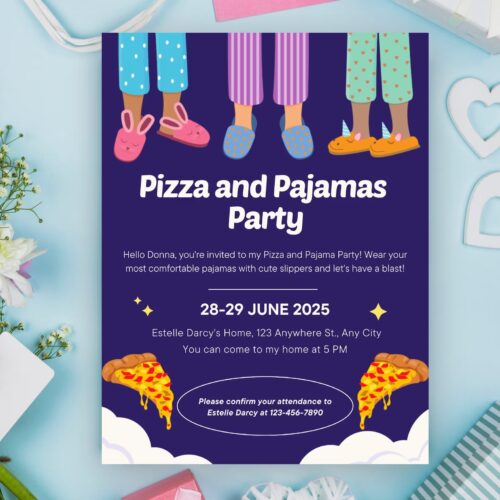 Editable Pajamas Party Birthday Invitations - Image 2