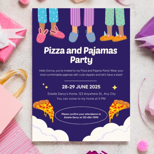 Editable Pajamas Party Birthday Invitations - Image 4