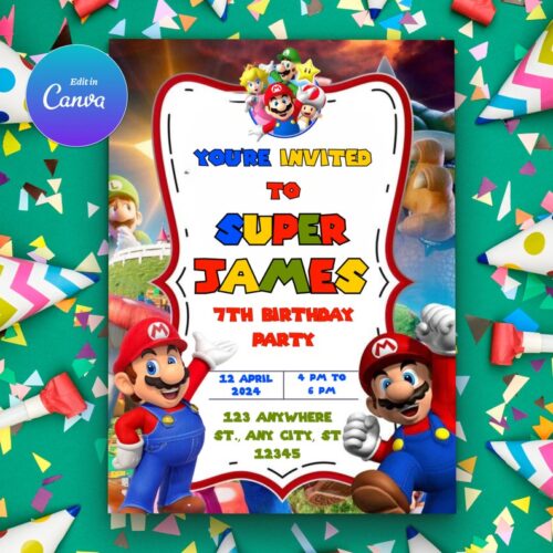 Customizable Super Mario Invitations Template - Image 2