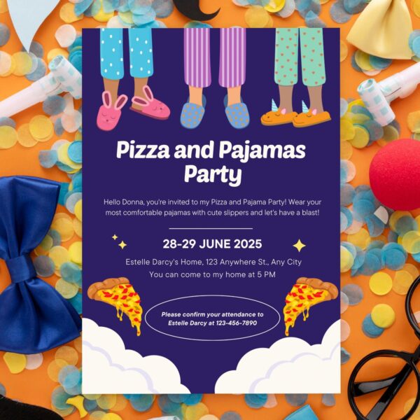 Editable Pajamas Party Birthday Invitations - Image 3
