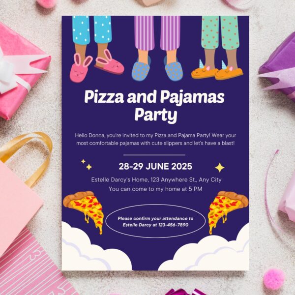 Editable Pajamas Party Birthday Invitations - Image 4