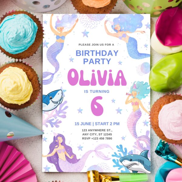 Editable Mermaid Birthday Party Invitations - Image 2