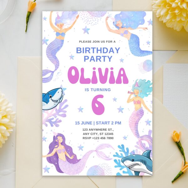 Editable Mermaid Birthday Party Invitations - Image 4