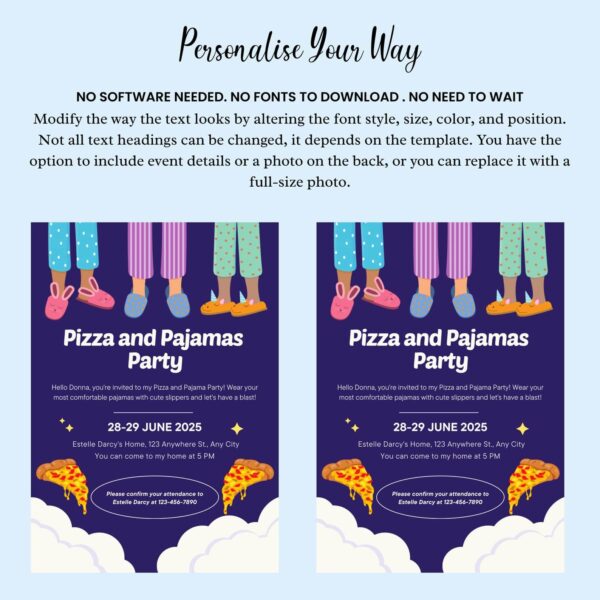 Editable Pajamas Party Birthday Invitations - Image 5