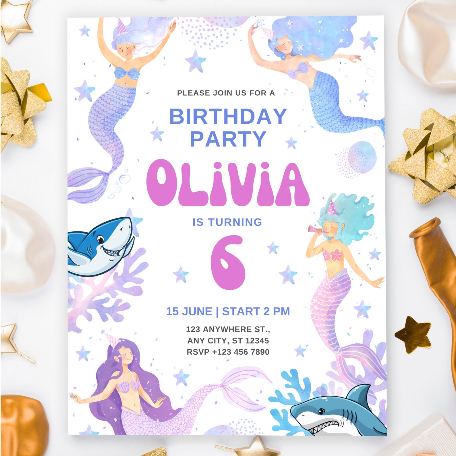 Editable Mermaid Birthday Party Invitations
