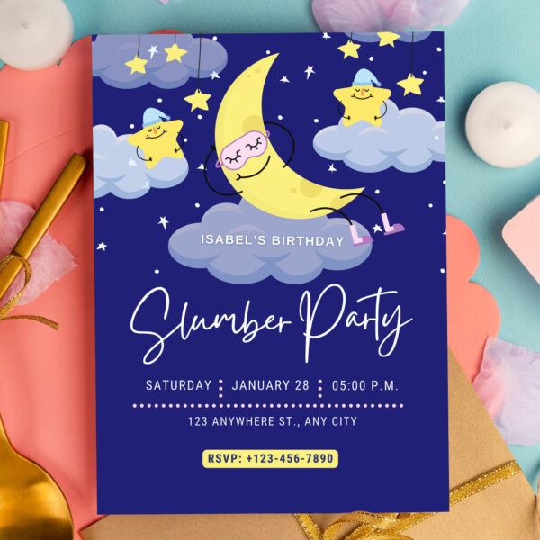 Editable Slumber Party Birthday Invitation - Image 2