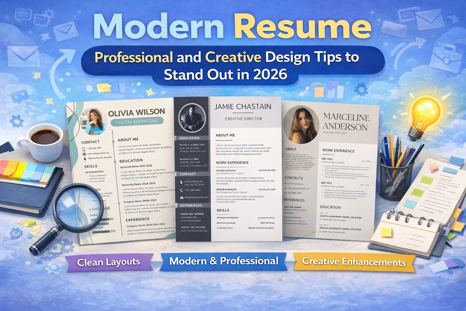 Untitled design (1) Modern resume design illustration with clean layout, beige background, and professional creative elements for 2026 job applications