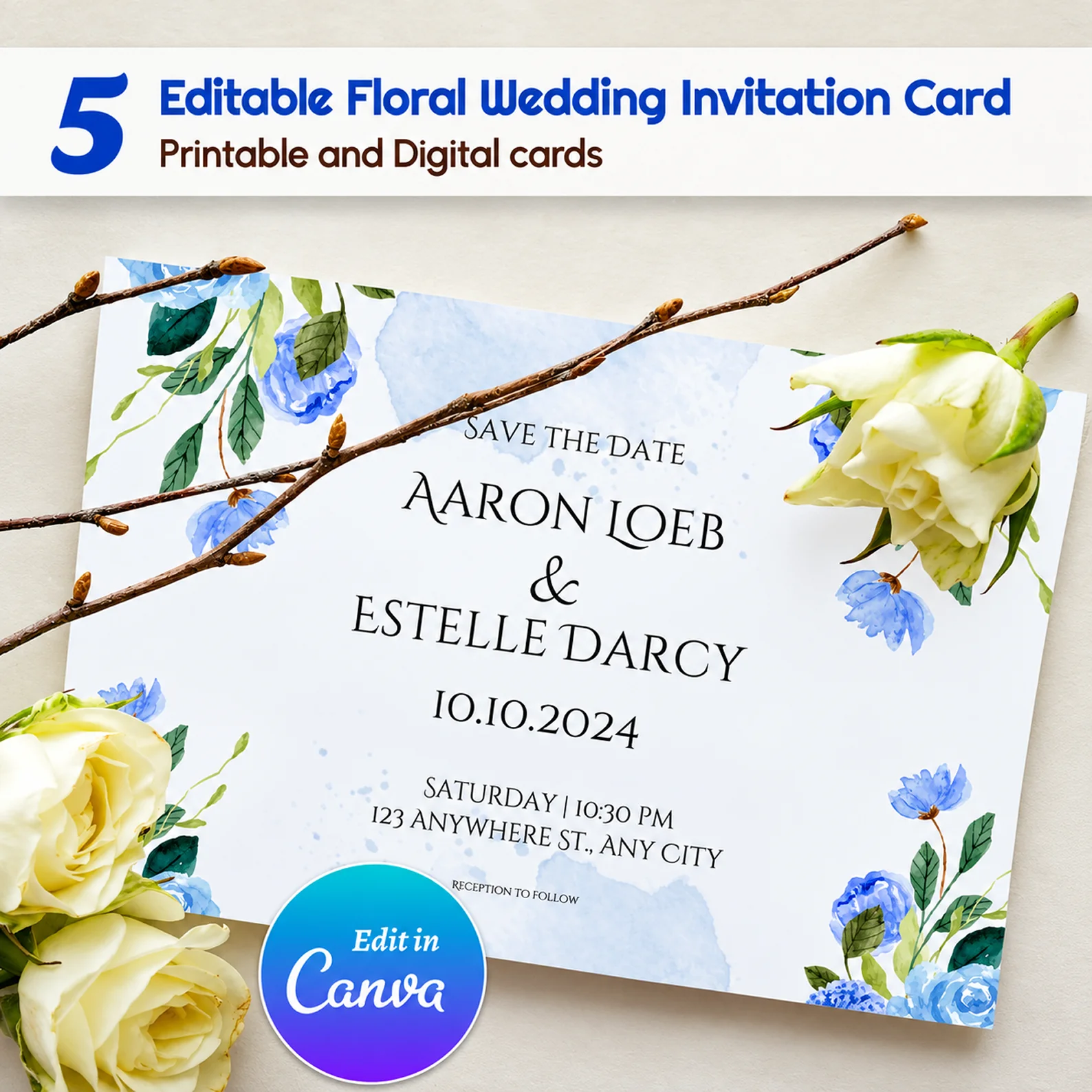 Editable Floral Wedding Invitations