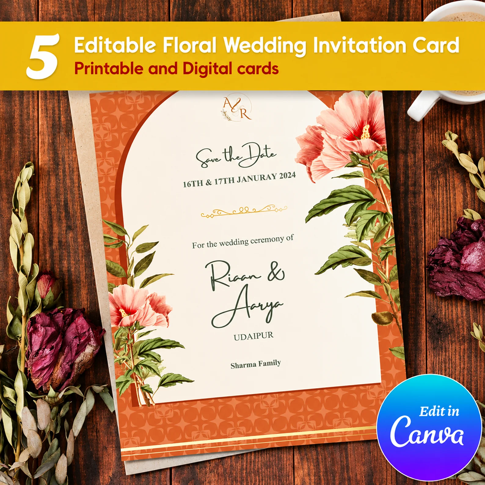 Floral Type Arch Wedding Invitations Template